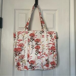 Floral Canvas Tote Bag in White and Red